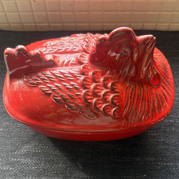 Terra Cotta Red Ceramic Hen Dish